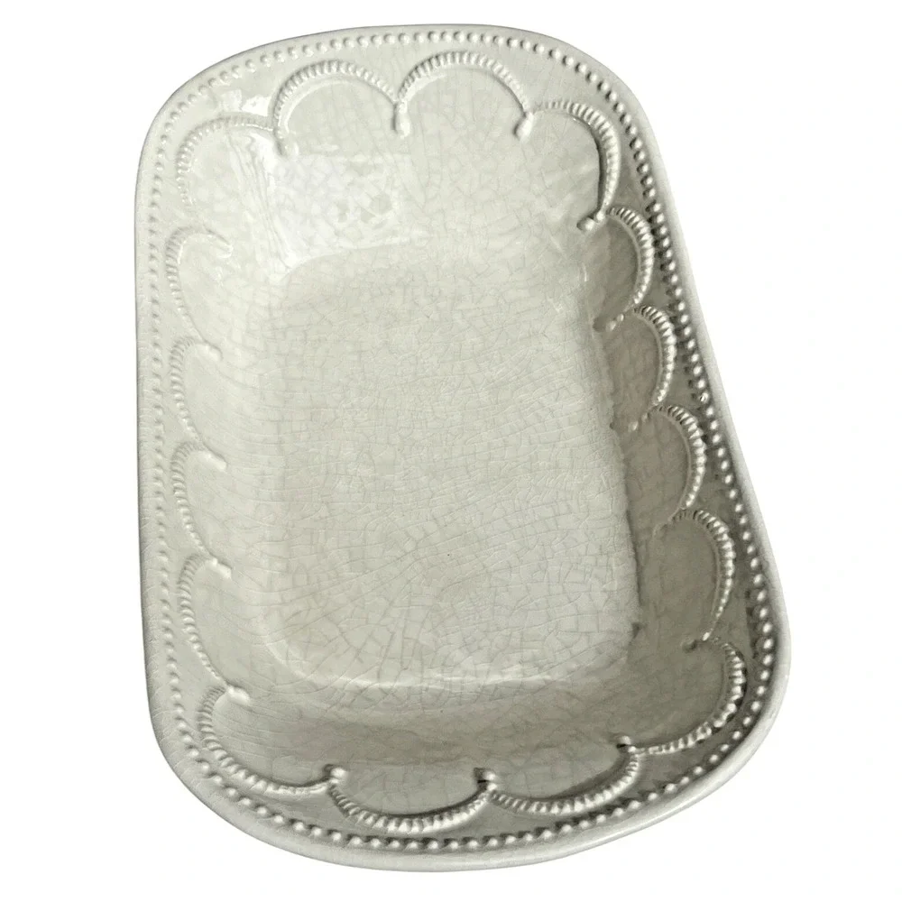 Italian Stoneware Rectangular Serving Dish Cream Crackle‎ Glaze Tuscan Farmhouse
